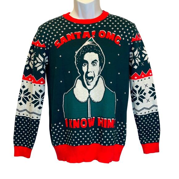 Elf The Movie SANTA OMG I KNOW HIM Ugly Christmas Sweater Size Small - Picture 1 of 4